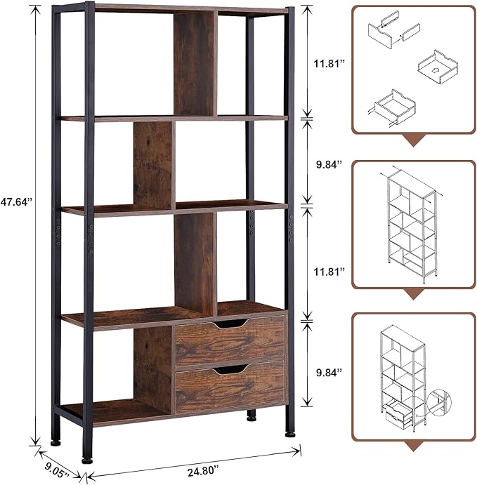 4-Tier Bookshelf with Drawers