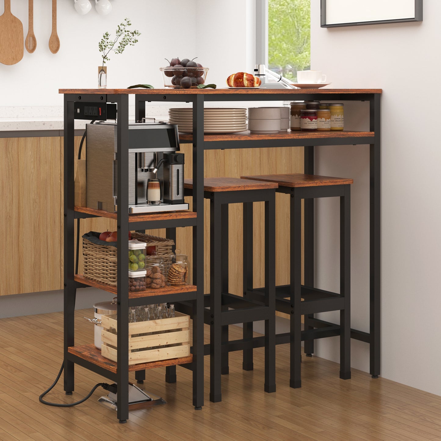 Bar Table Set with Power Outlets