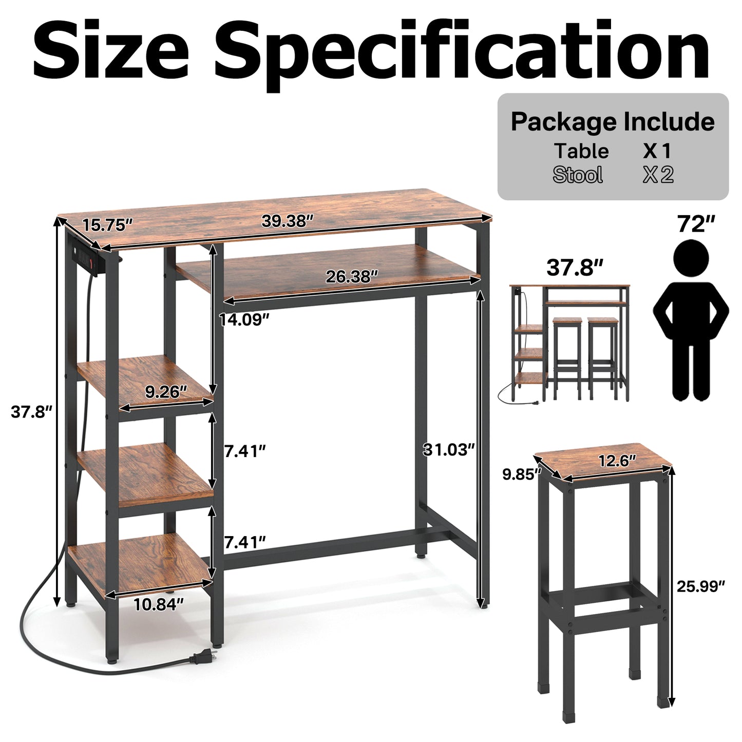 Bar Table Set with Power Outlets
