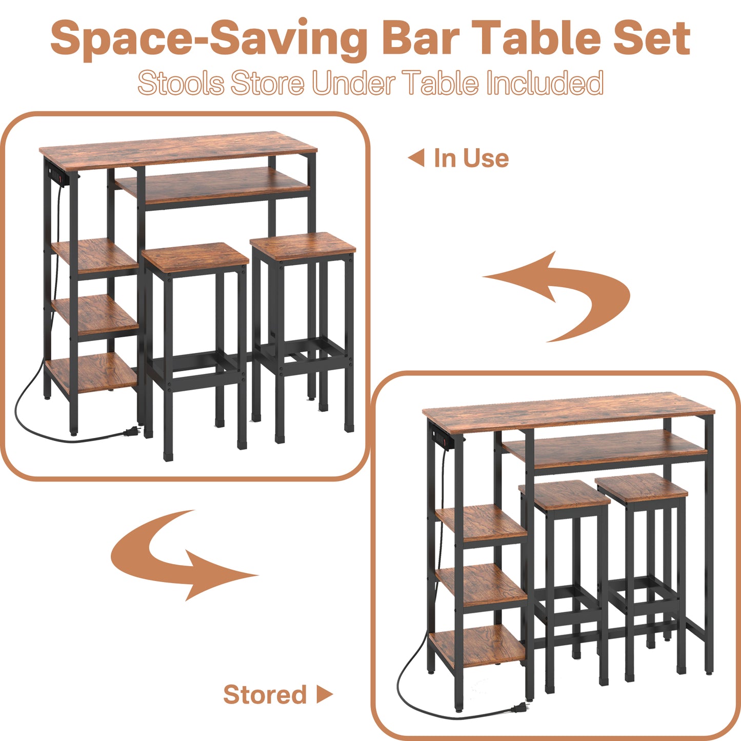 Bar Table Set with Power Outlets
