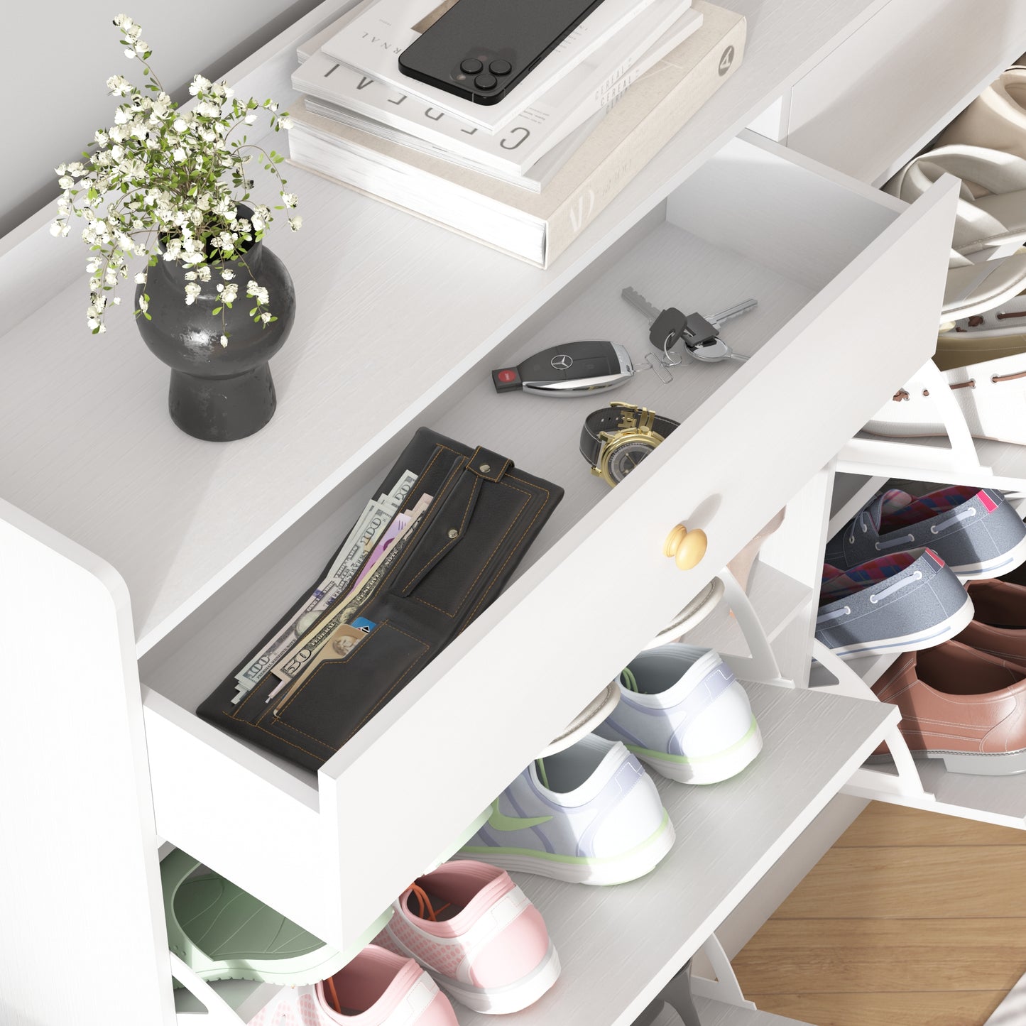 Entryway White Shoe Cabinet