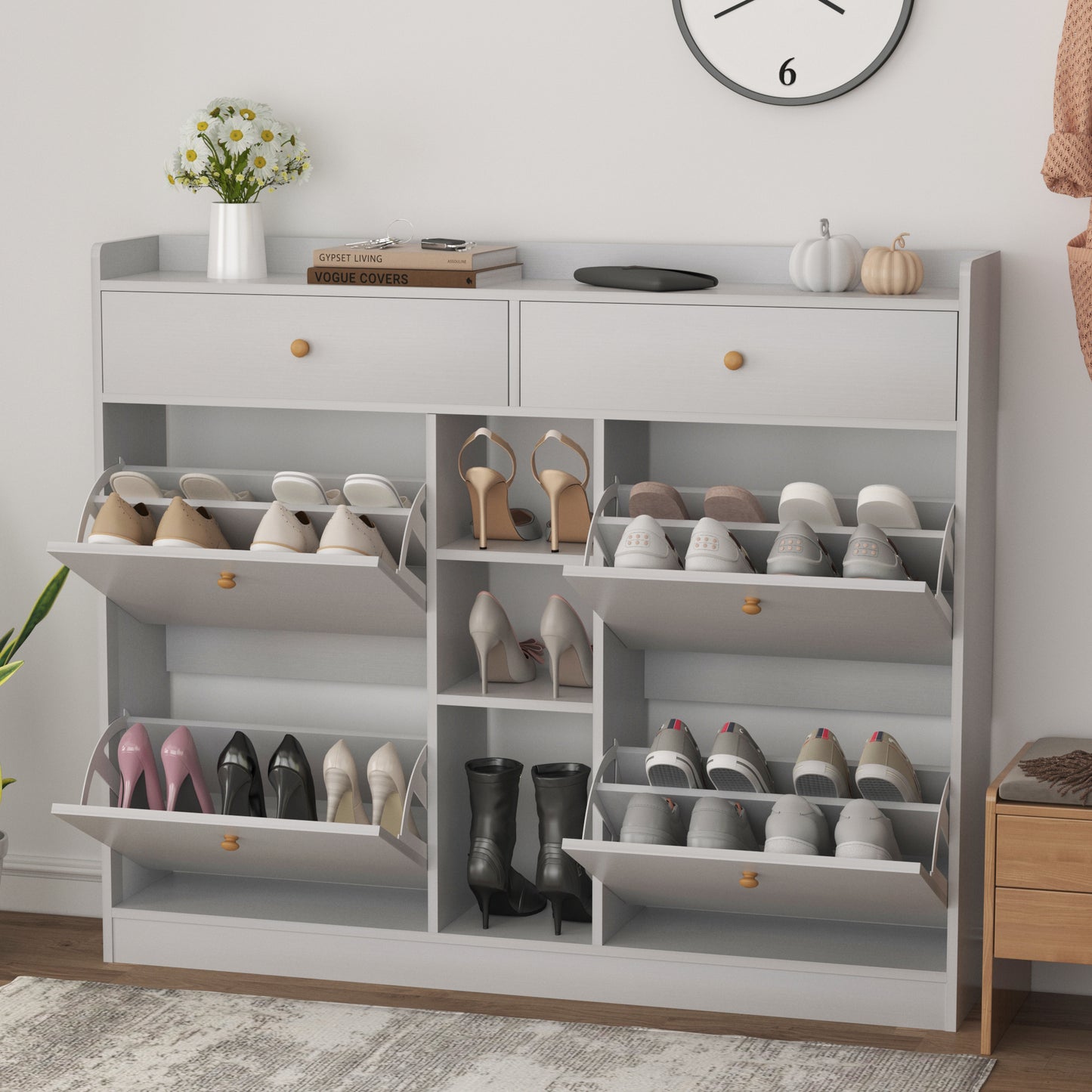 Entryway White Shoe Cabinet