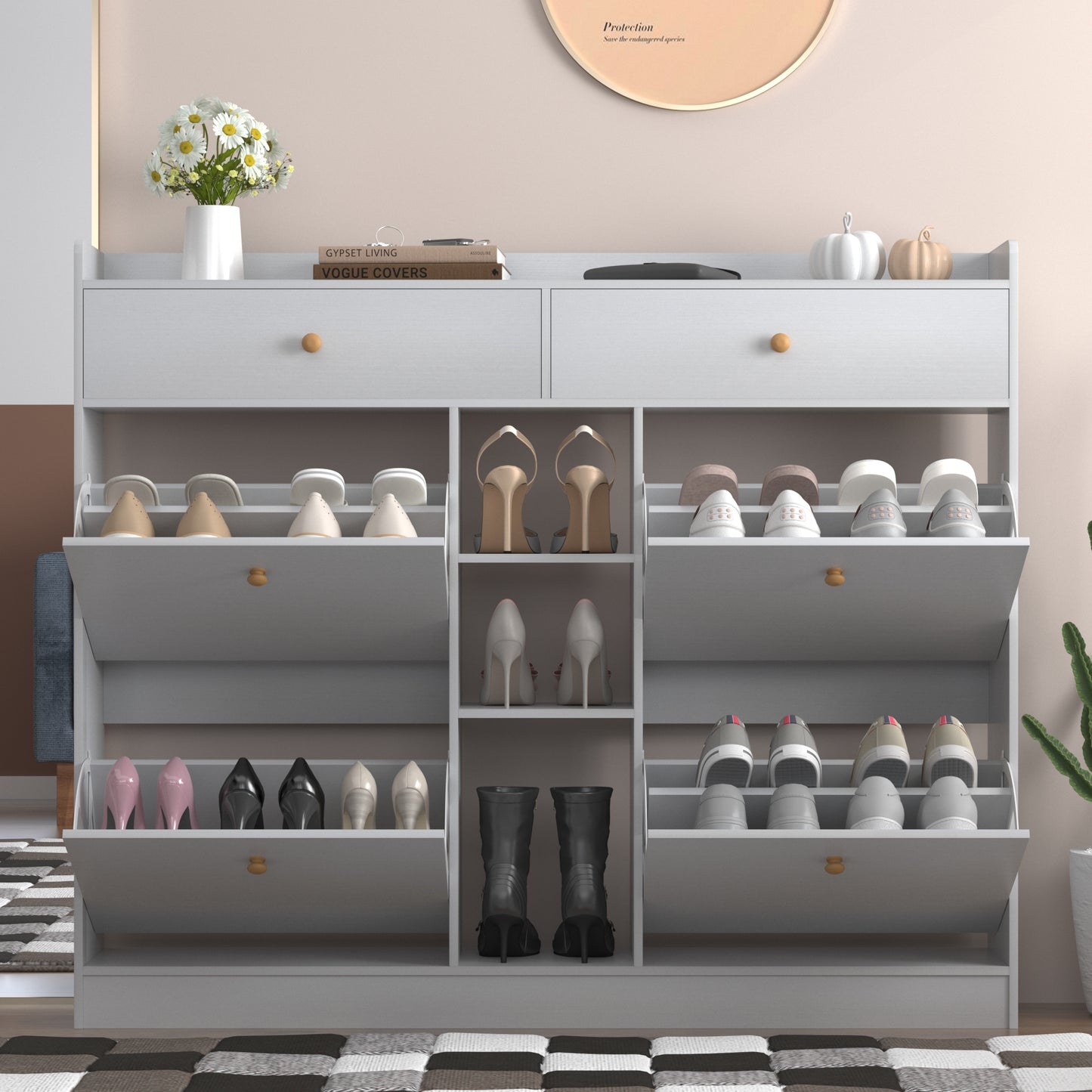 Entryway White Shoe Cabinet