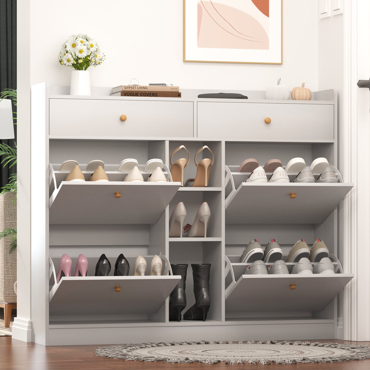 Entryway White Shoe Cabinet