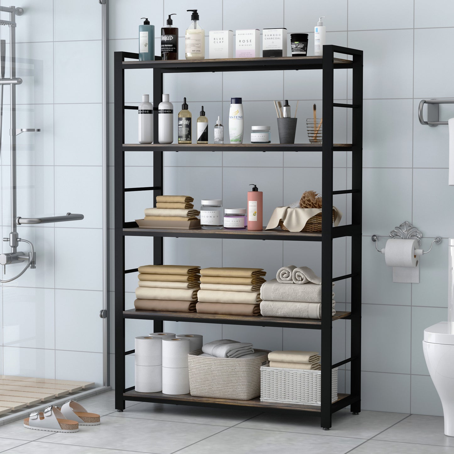 5-Tiers Wood Brown Bakers Rack