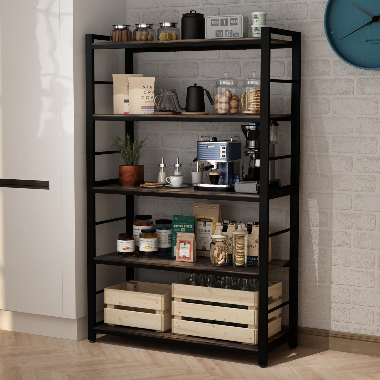 5-Tiers Wood Brown Bakers Rack