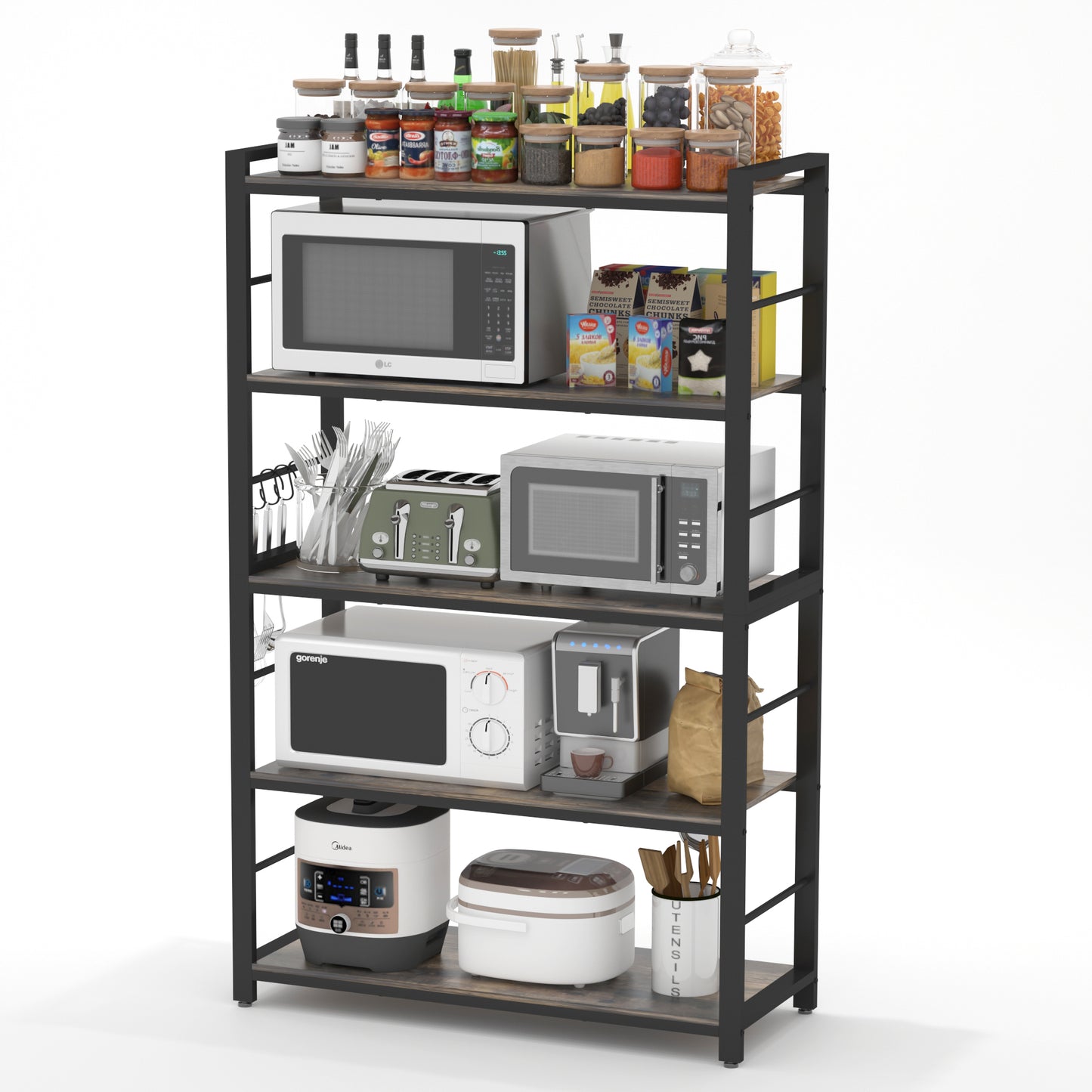 5-Tiers Wood Brown Bakers Rack
