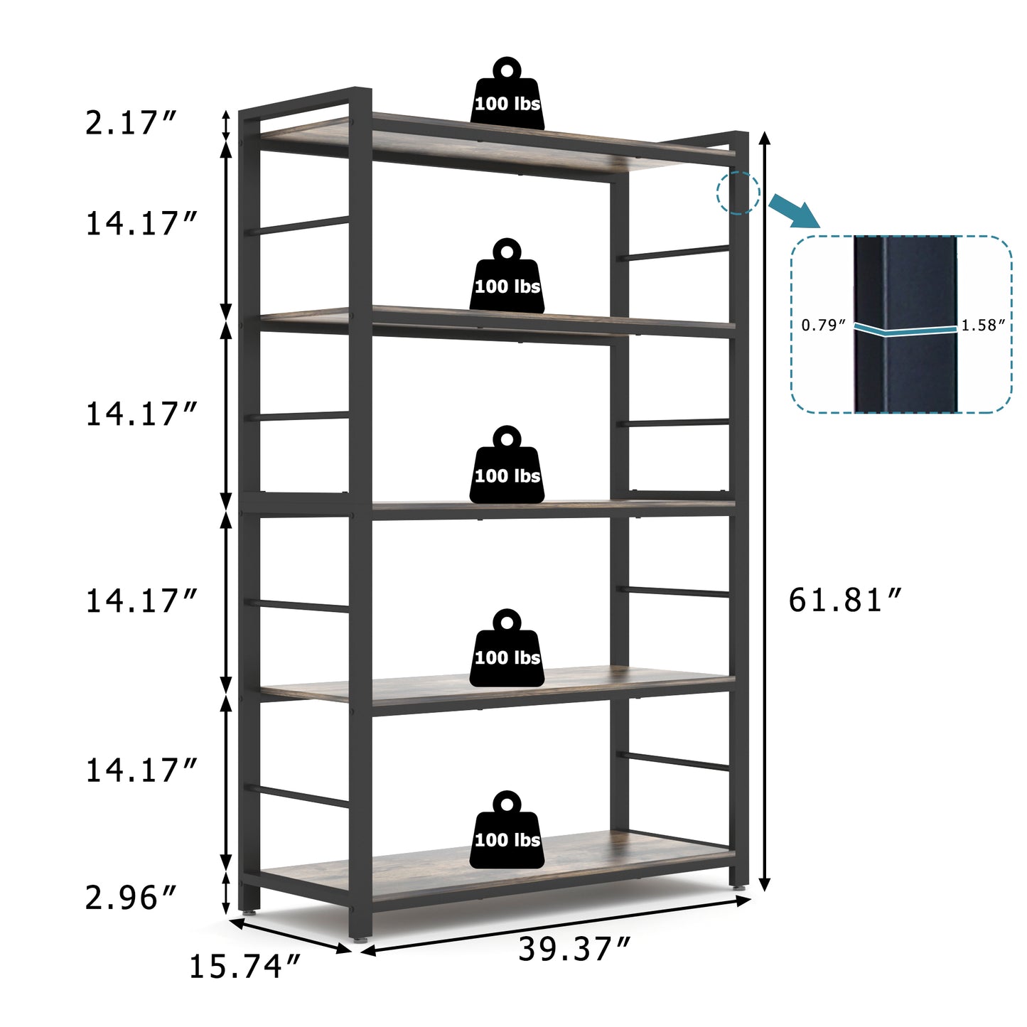 5-Tiers Wood Brown Bakers Rack