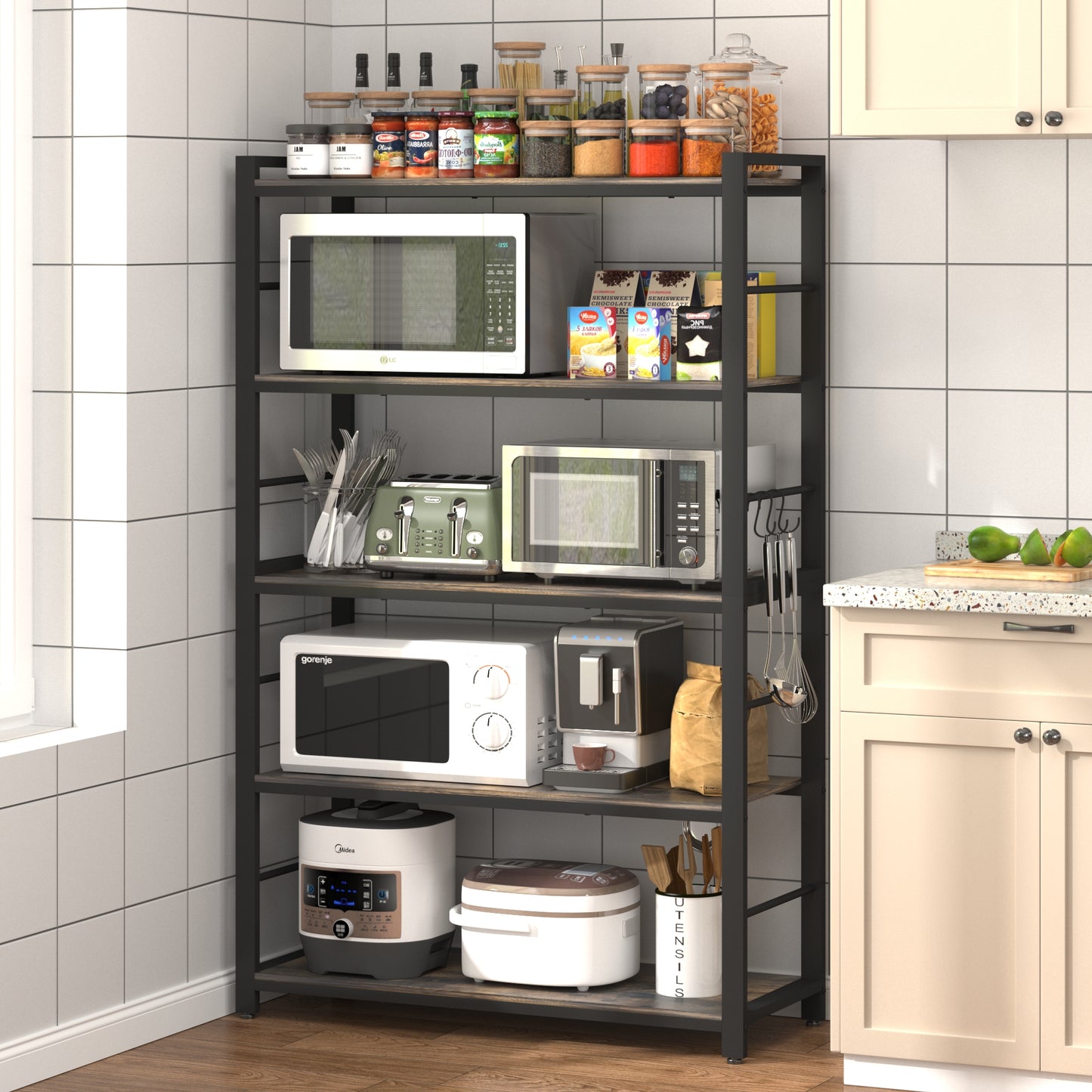 5-Tiers Wood Brown Bakers Rack