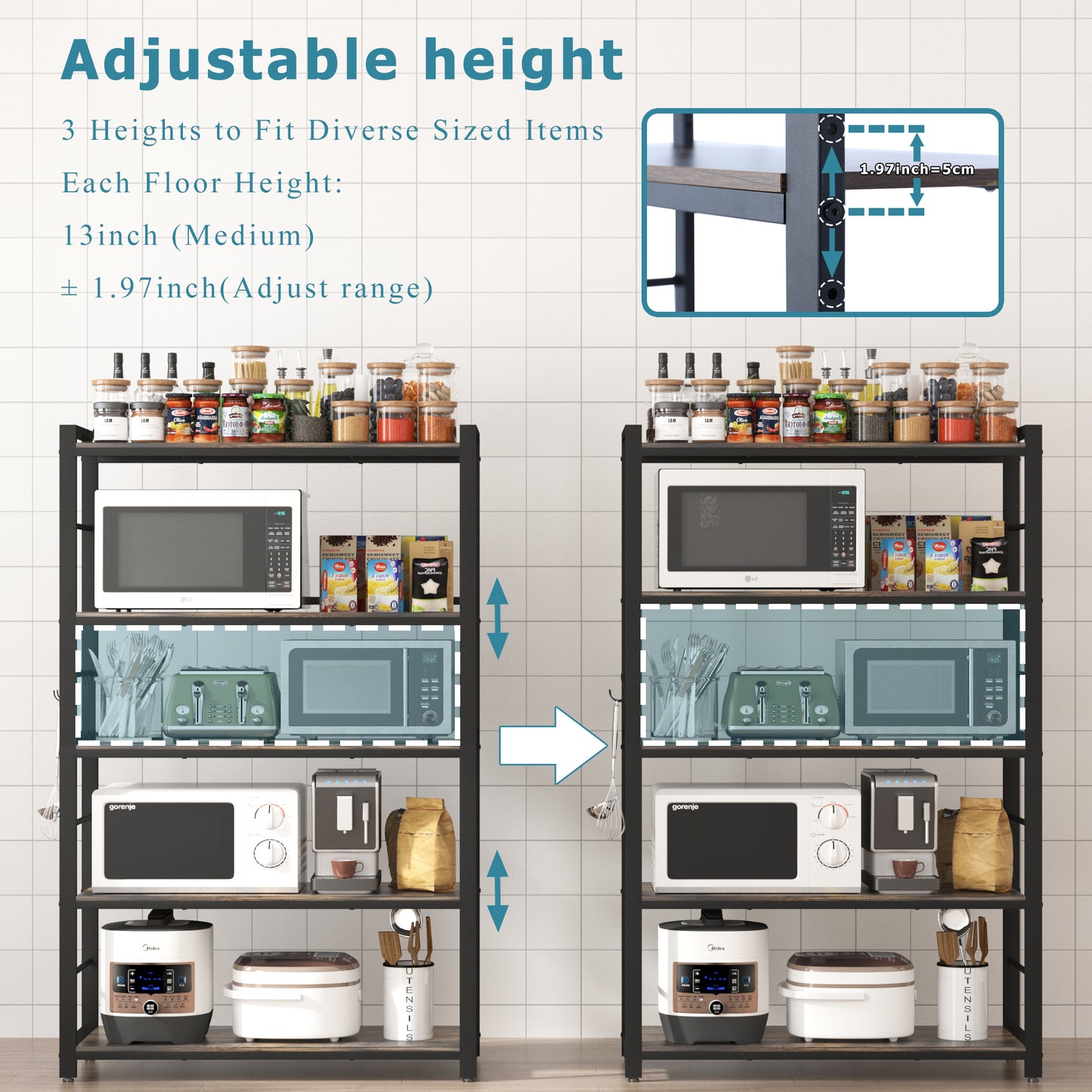 5-Tiers Wood Brown Bakers Rack