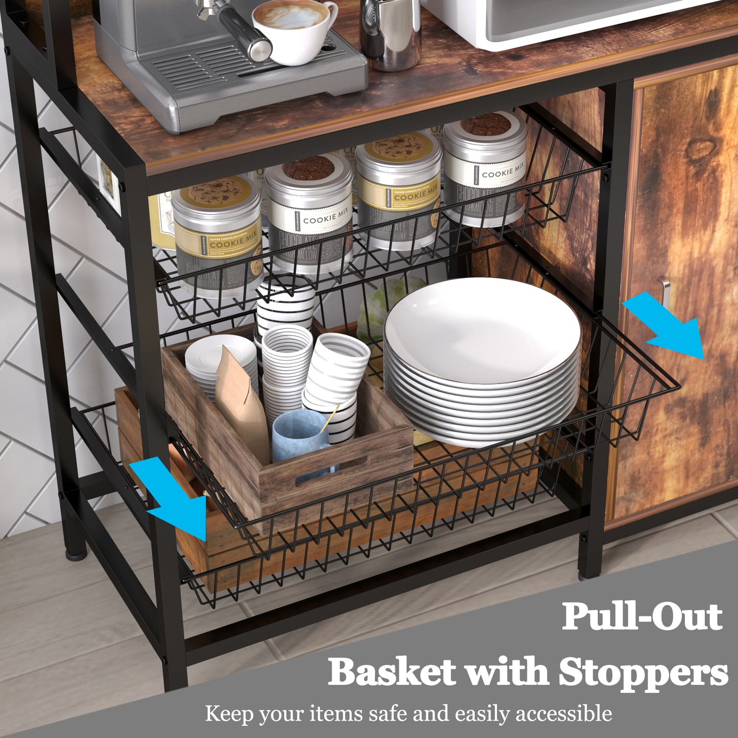 Kitchen Bakers Rack with Baskets,Brown