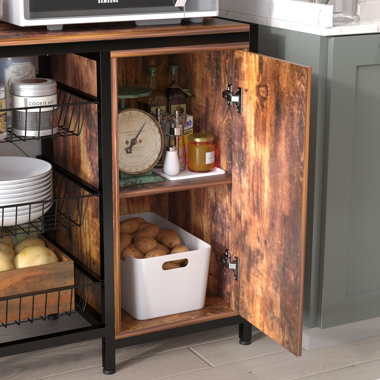 Kitchen Bakers Rack with Baskets,Brown
