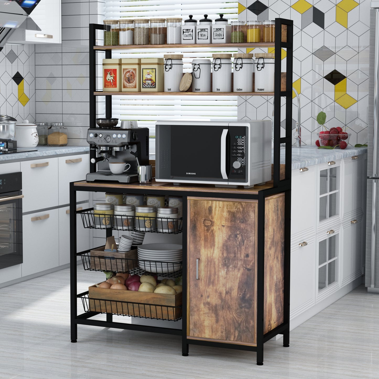 Kitchen Bakers Rack with Baskets,Brown
