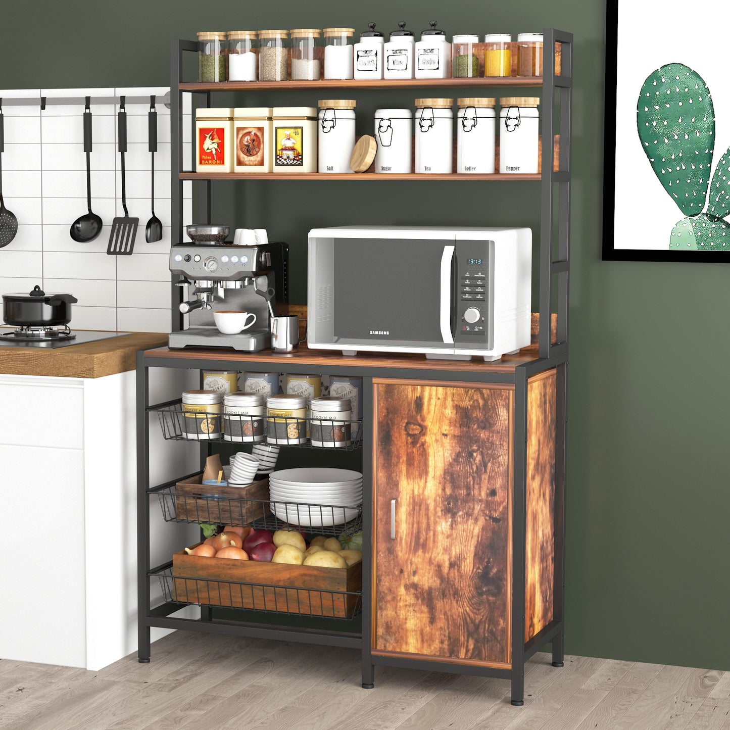 Kitchen Bakers Rack with Baskets,Brown