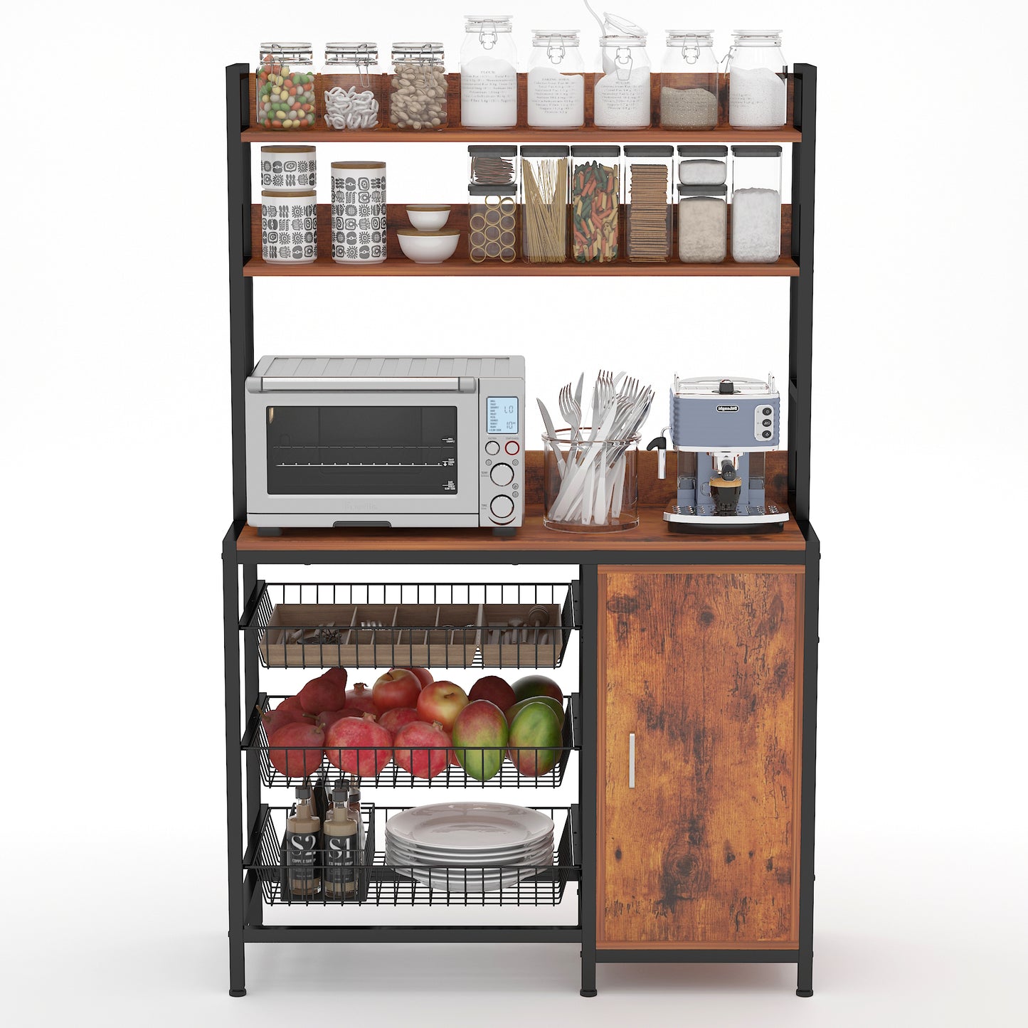 Kitchen Bakers Rack with Baskets,Brown