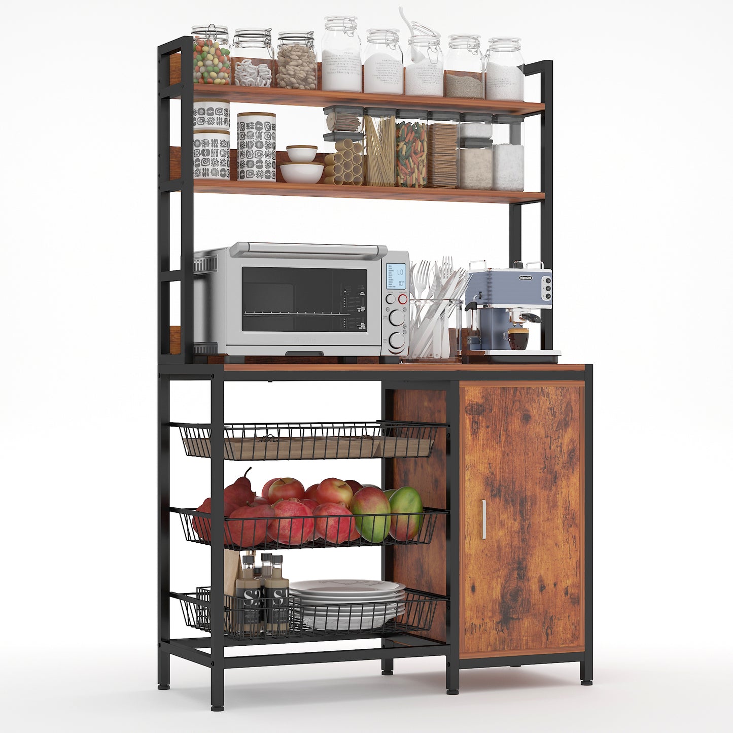 Kitchen Bakers Rack with Baskets,Brown