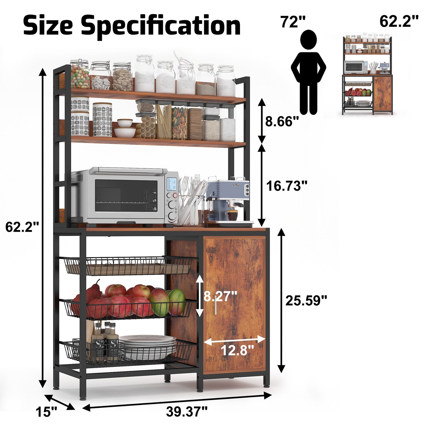 Kitchen Bakers Rack with Baskets,Brown
