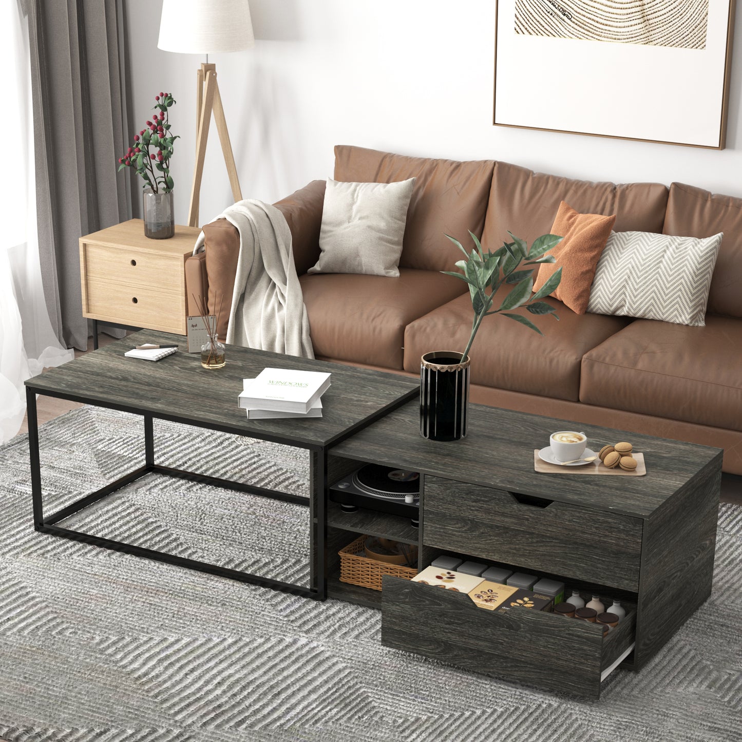 Nesting Coffee Tables Set,Black