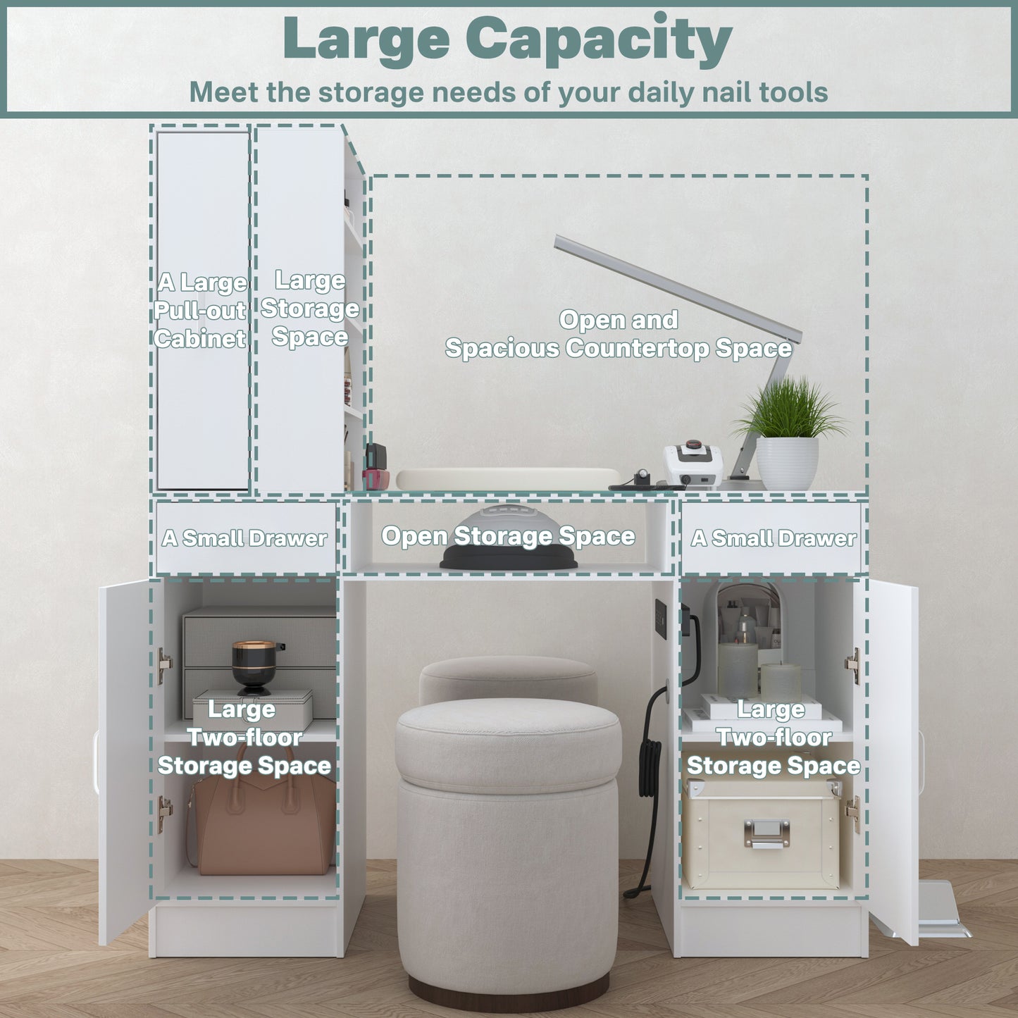 Manicure Table with Power Outlets