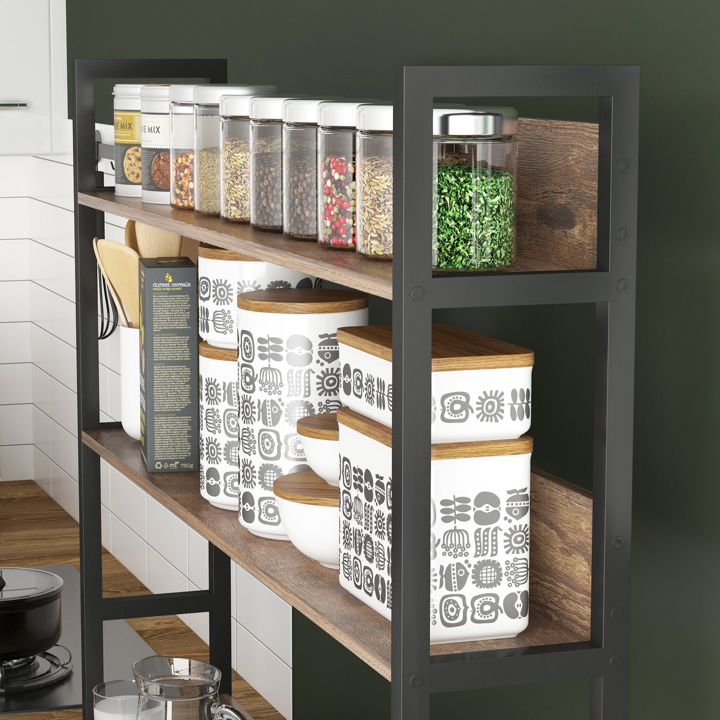 Kitchen Bakers Rack with Storage