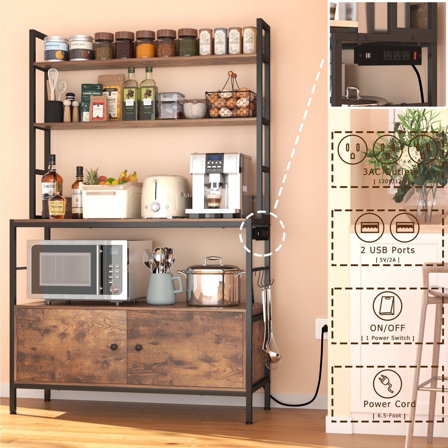 5-Tier Bakers Rack with Power Outlet