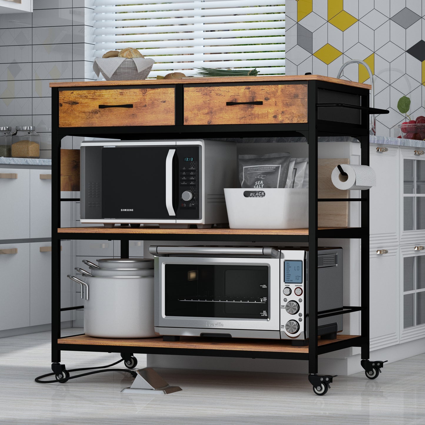 Kitchen Island Cart with Power Outlet