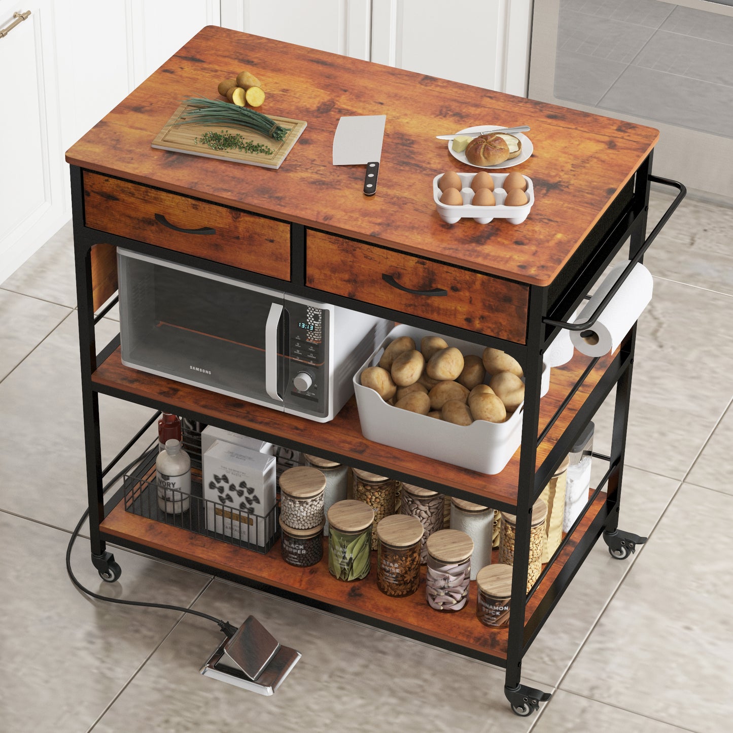 Kitchen Island Cart with Power Outlet