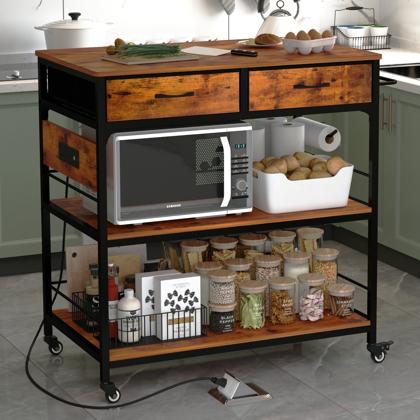 Kitchen Island Cart with Power Outlet