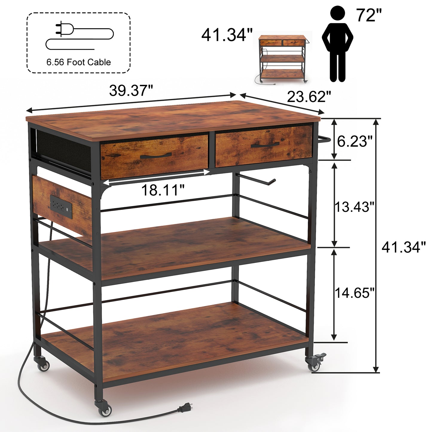 Kitchen Island Cart with Power Outlet