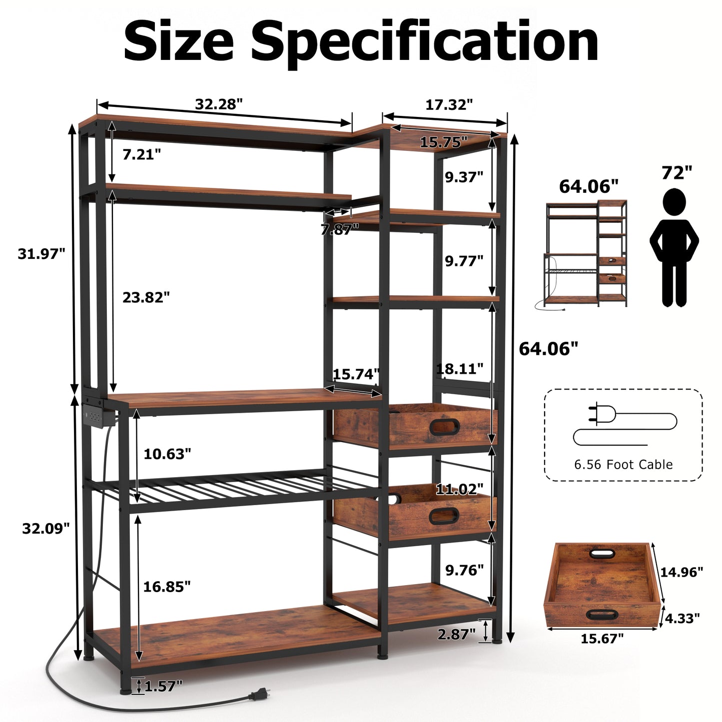 6-Tiers Bakers Rack with Power Outlet