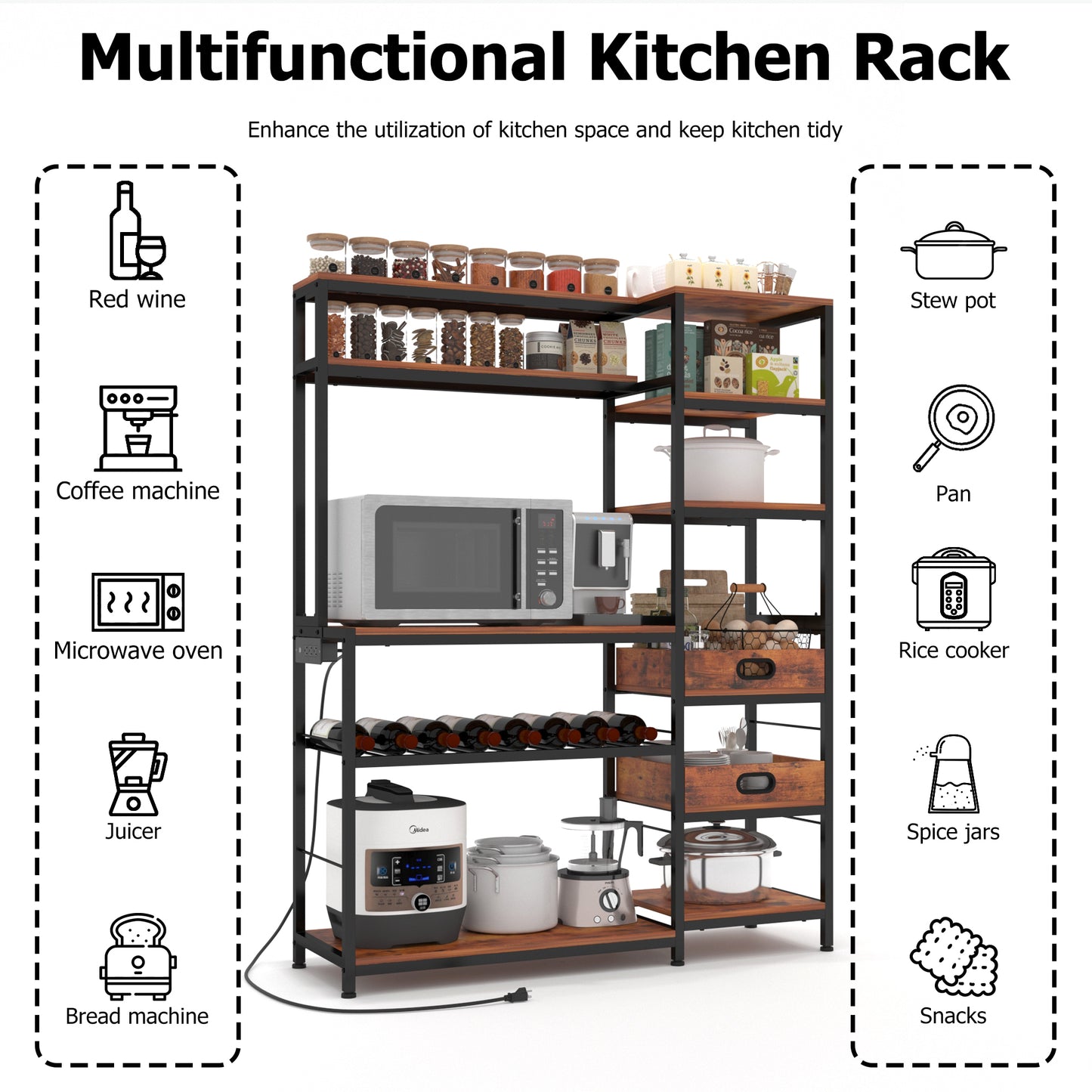 6-Tiers Bakers Rack with Power Outlet