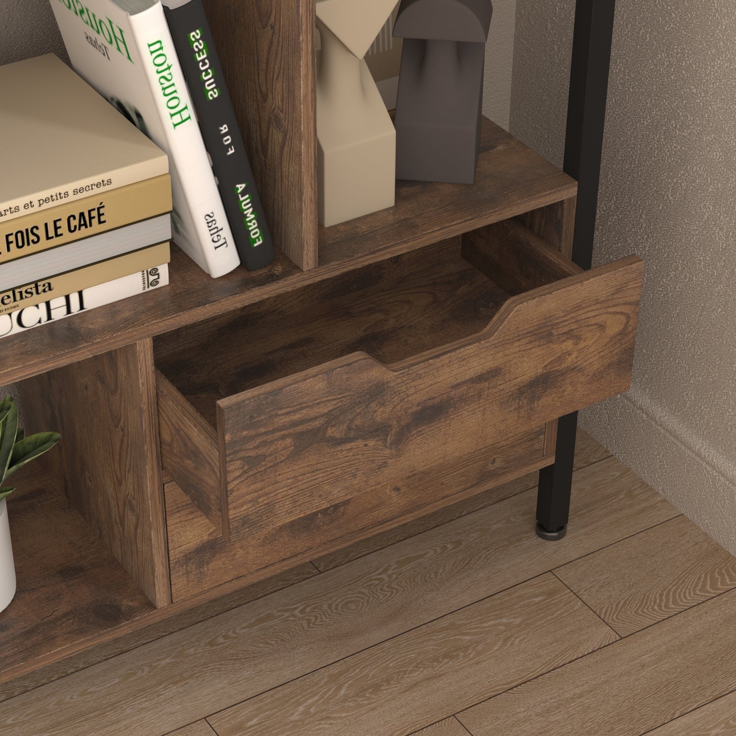 4-Tier Bookshelf with Drawers