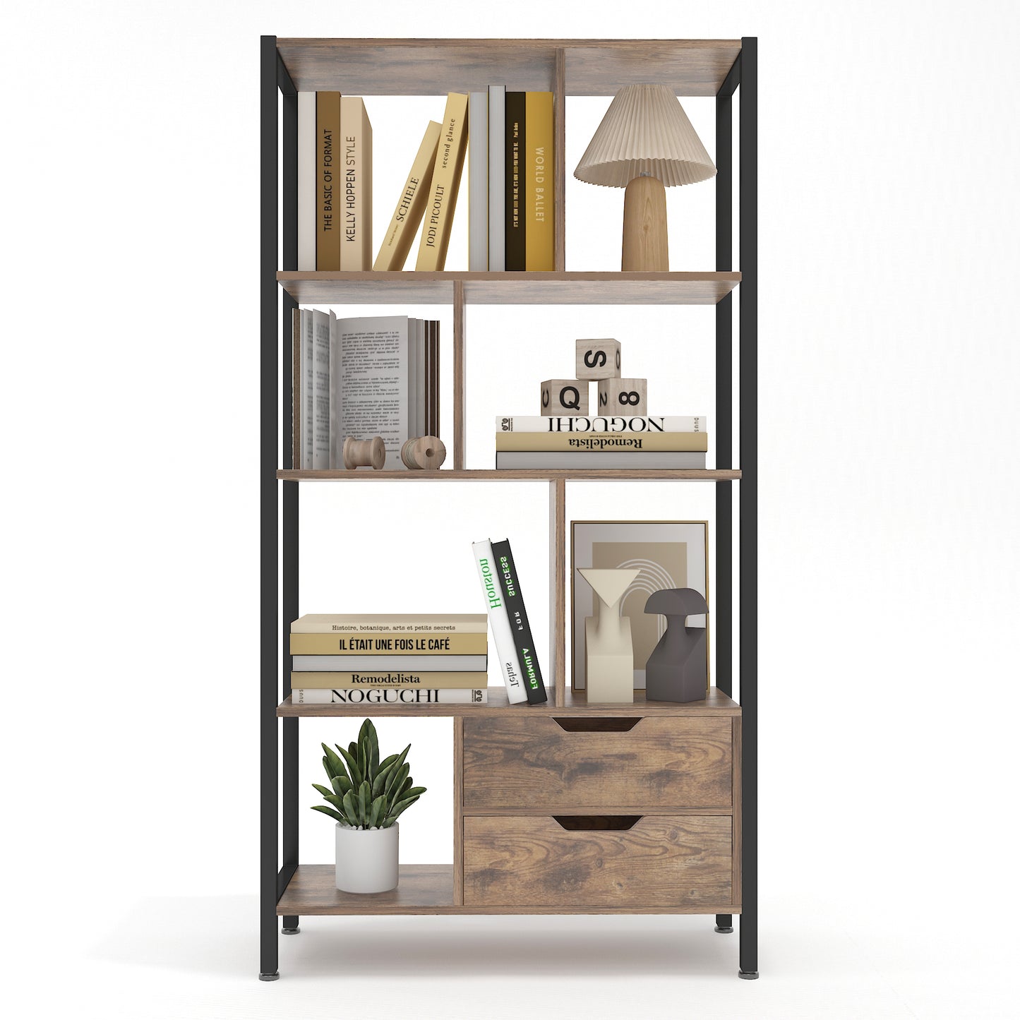 4-Tier Bookshelf with Drawers