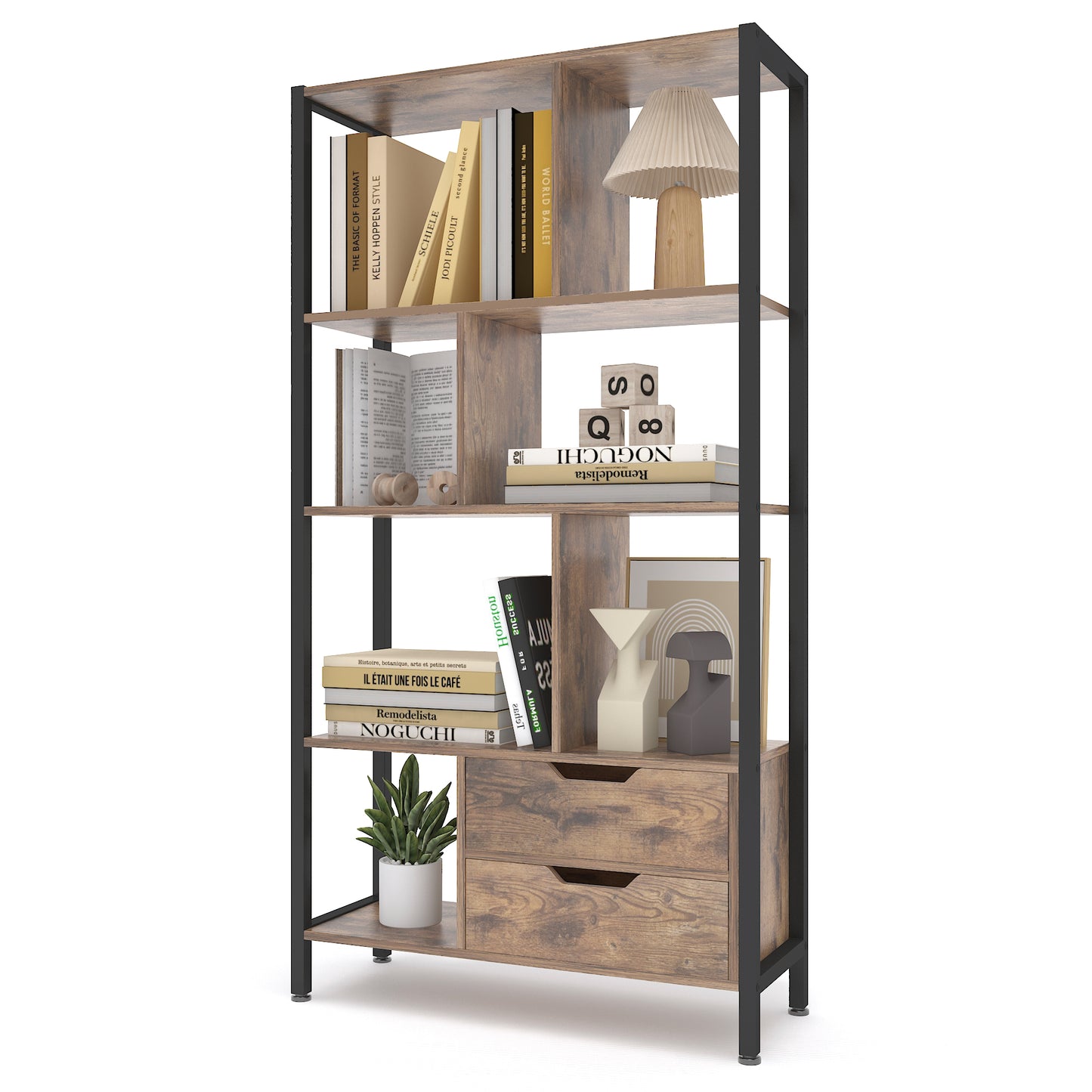 4-Tier Bookshelf with Drawers