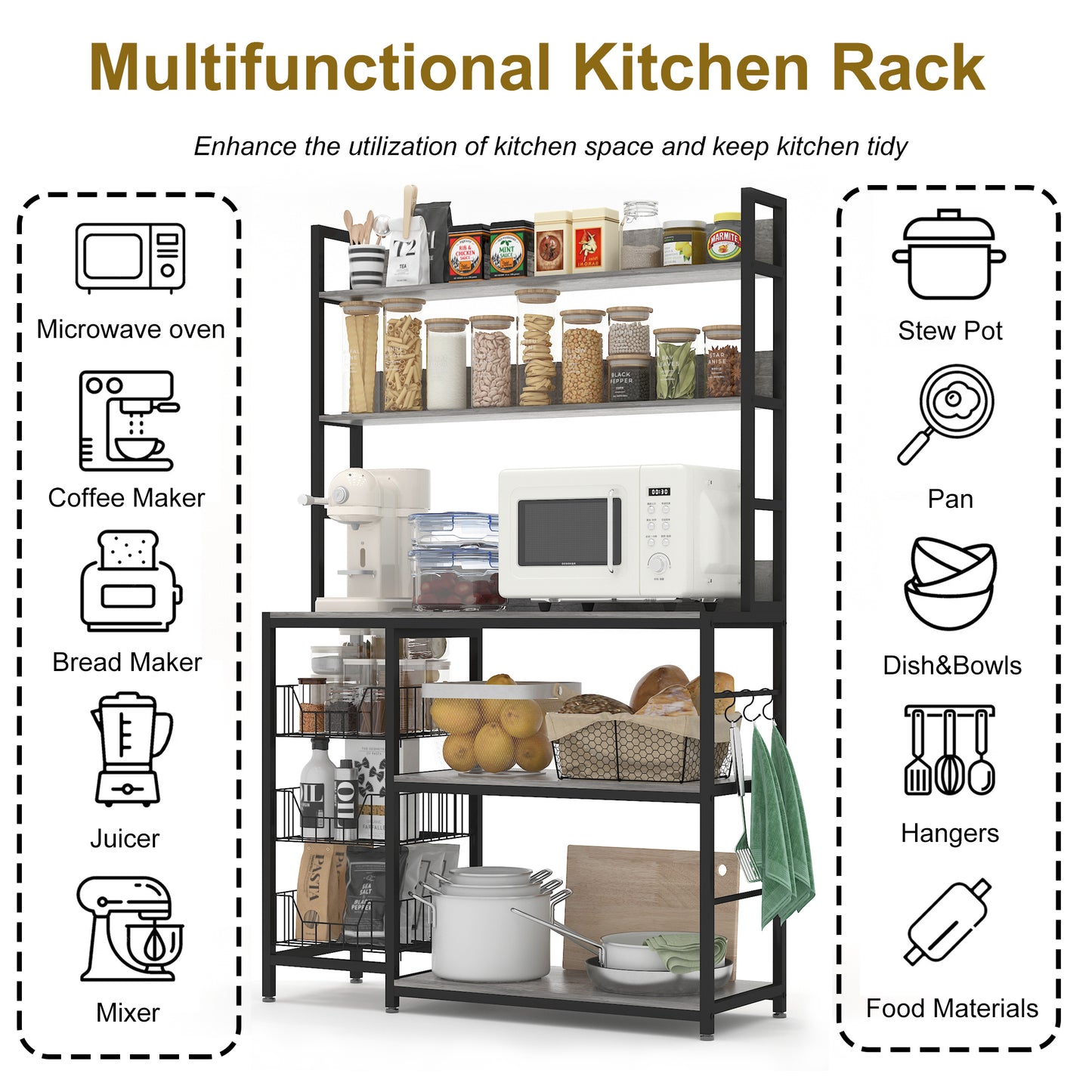 Kitchen Bakers Rack with Baskets