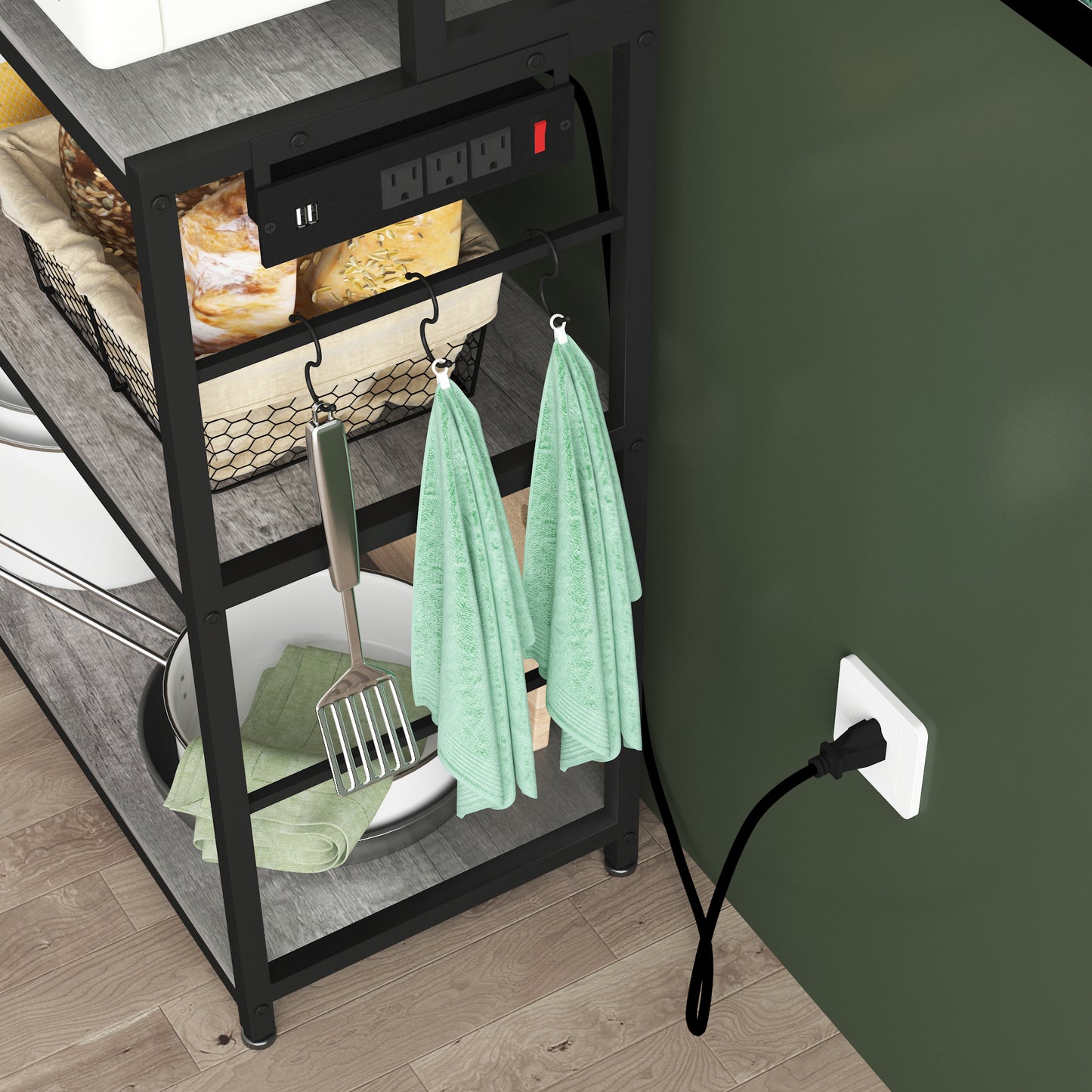 Kitchen Bakers Rack with Power Outlet
