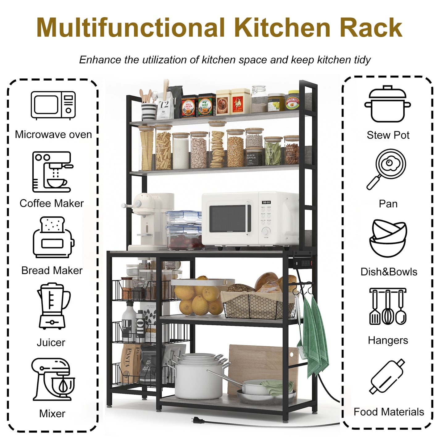 Kitchen Bakers Rack with Power Outlet