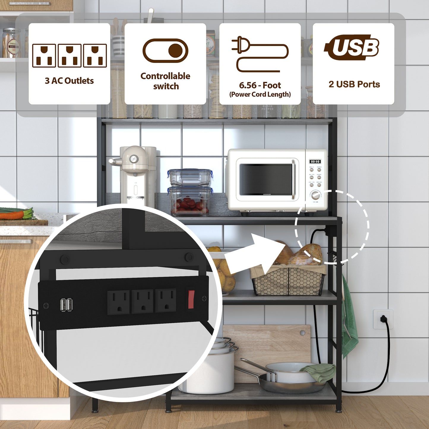 Kitchen Bakers Rack with Power Outlet