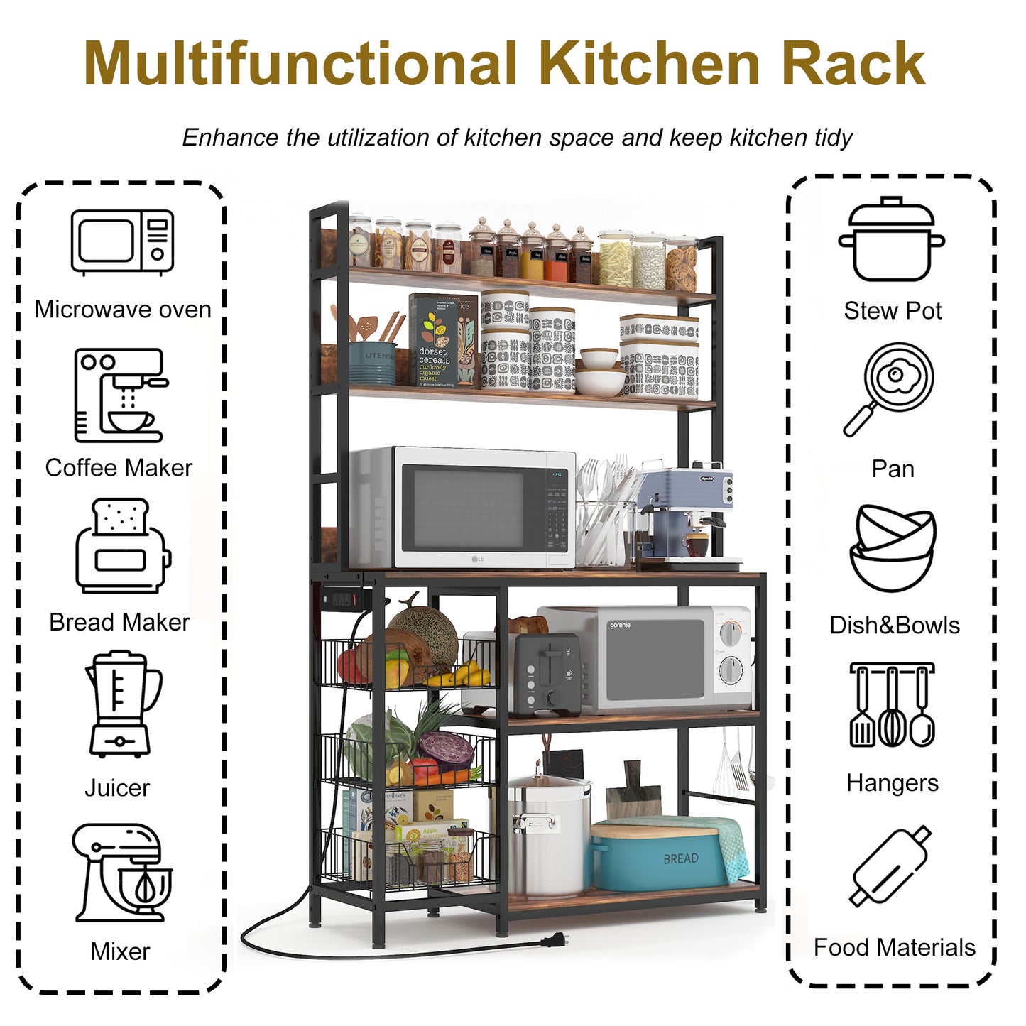 Kitchen Bakers Rack with Power Outlet