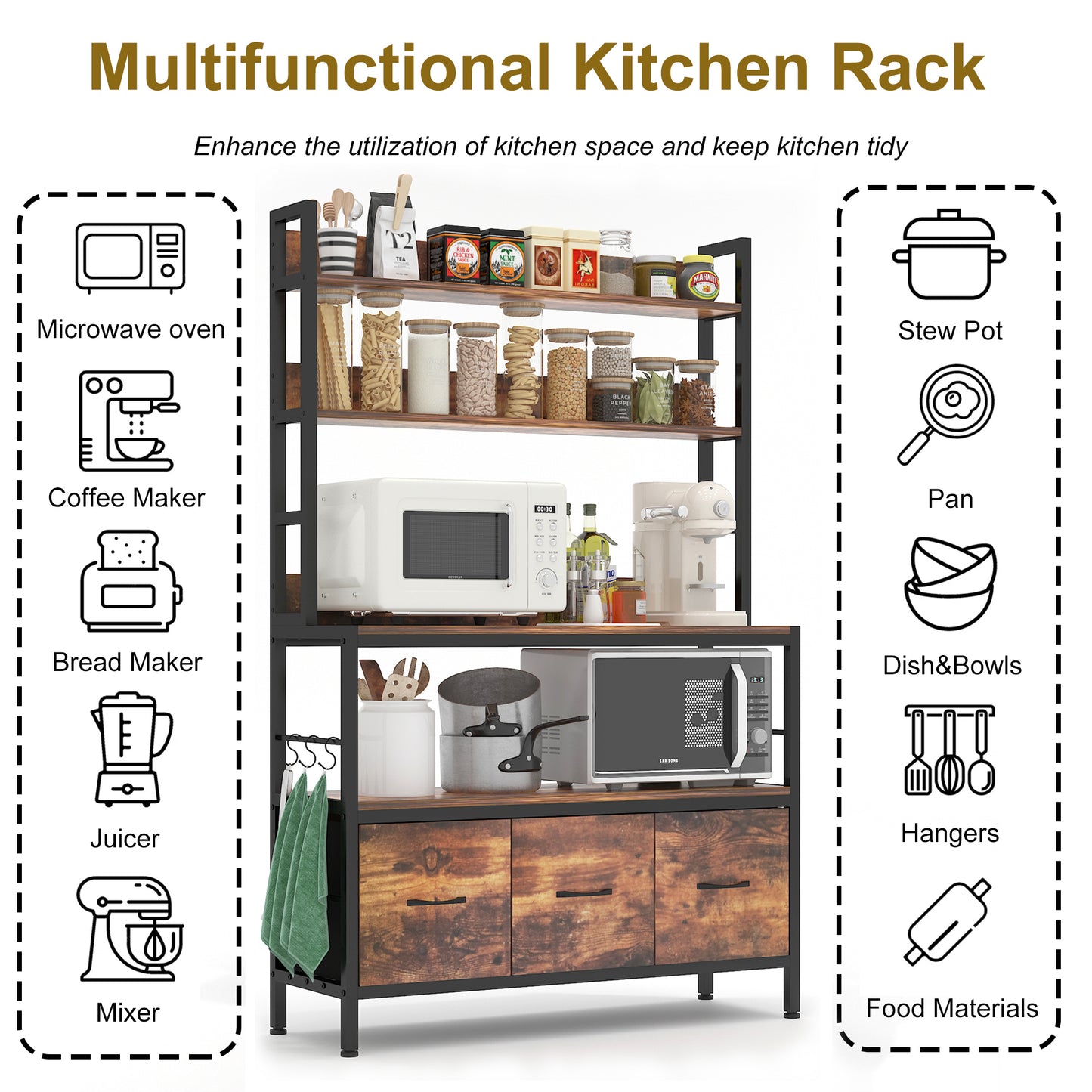 Kitchen Bakers Rack with Baskets