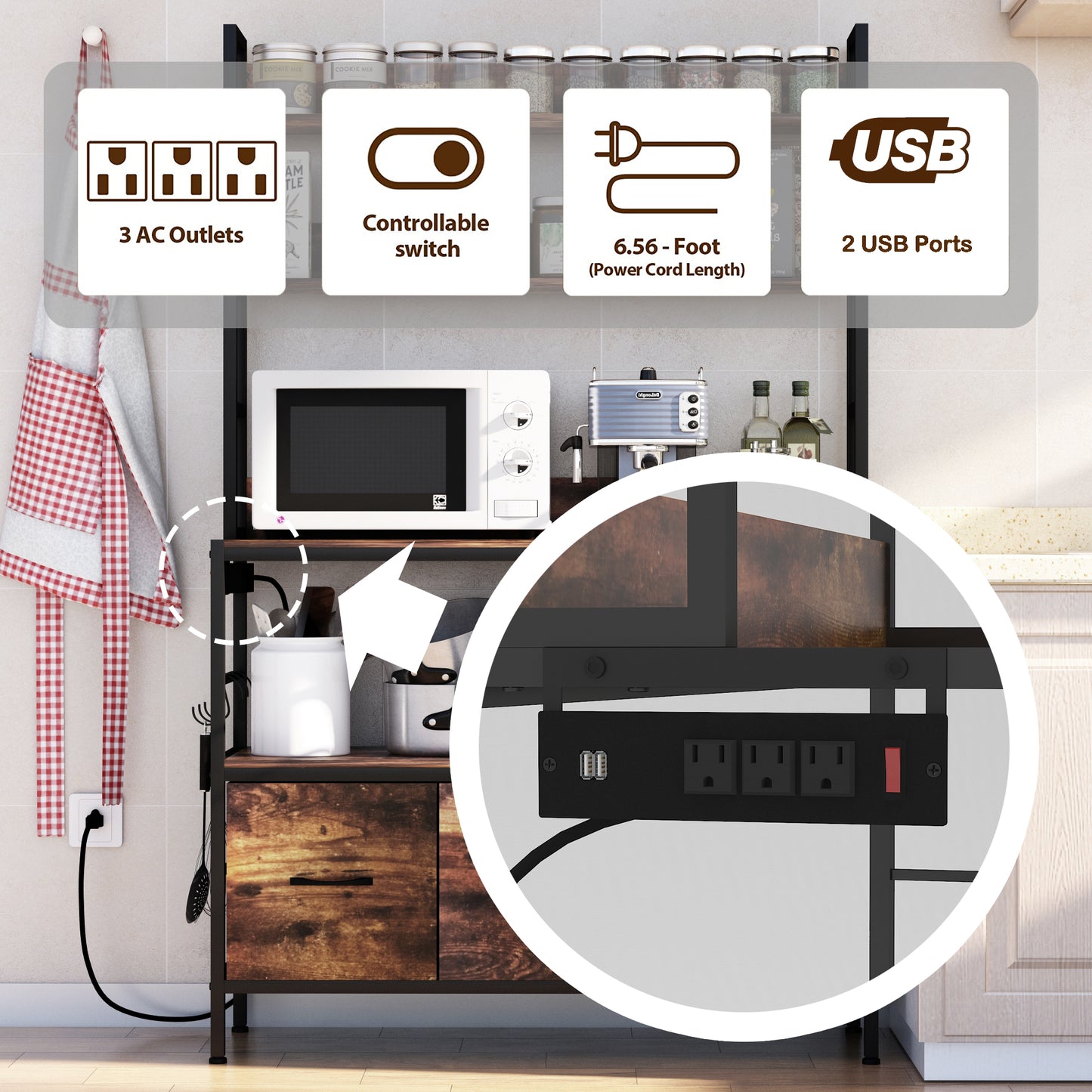 Kitchen Bakers Rack with Power Outlet