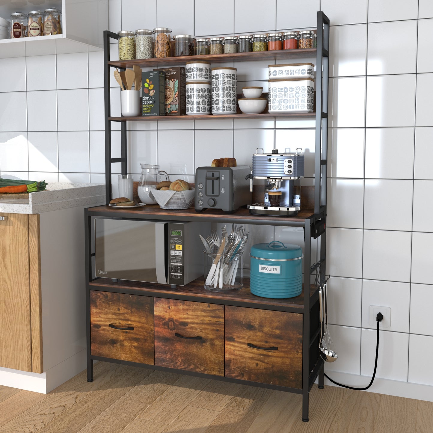 Kitchen Bakers Rack with Power Outlet
