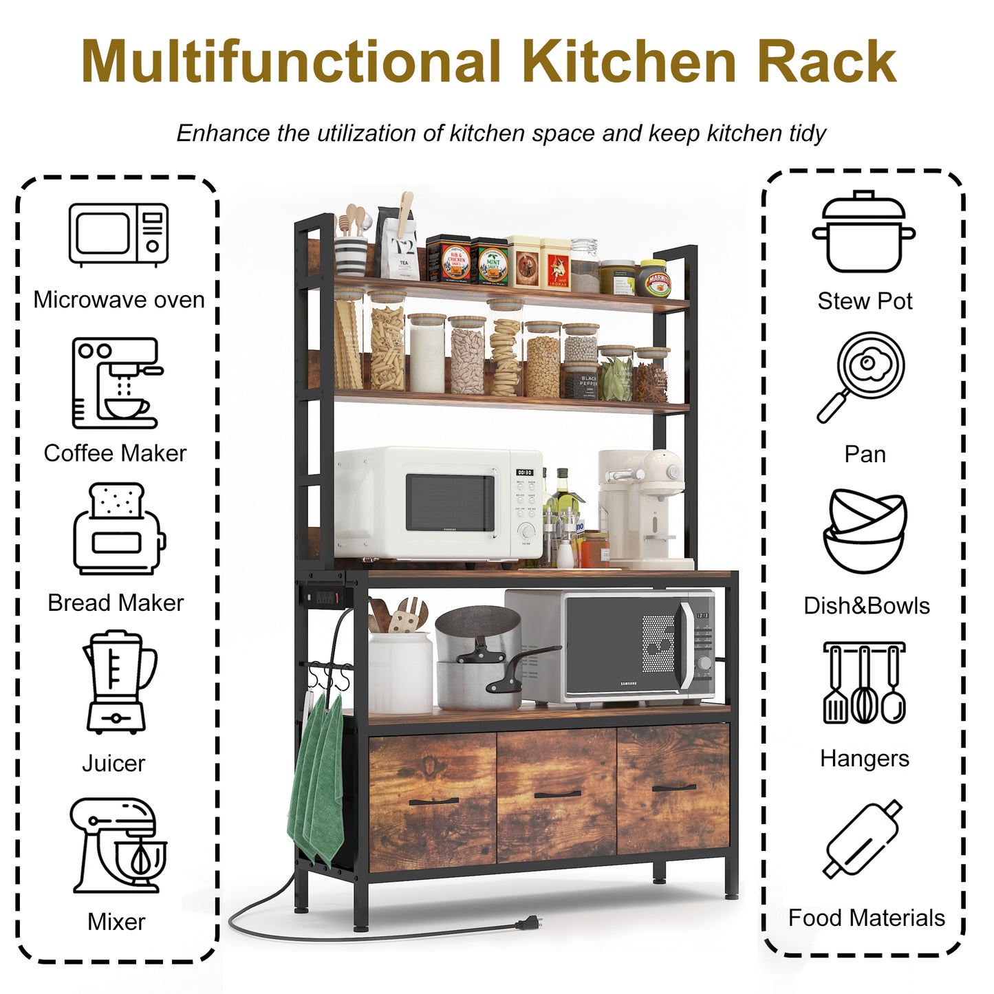 Kitchen Bakers Rack with Power Outlet