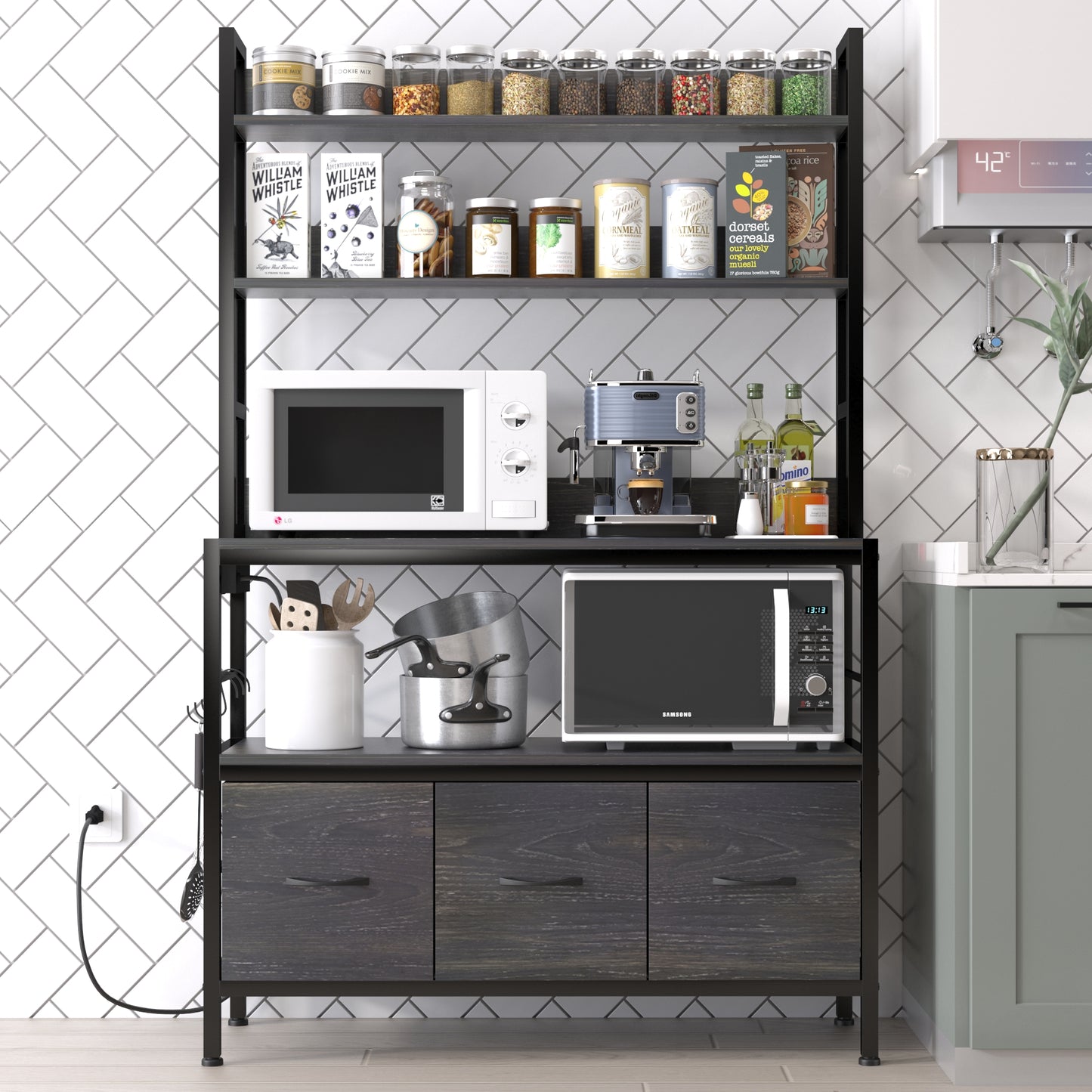 Kitchen Bakers Rack with Power Outlet