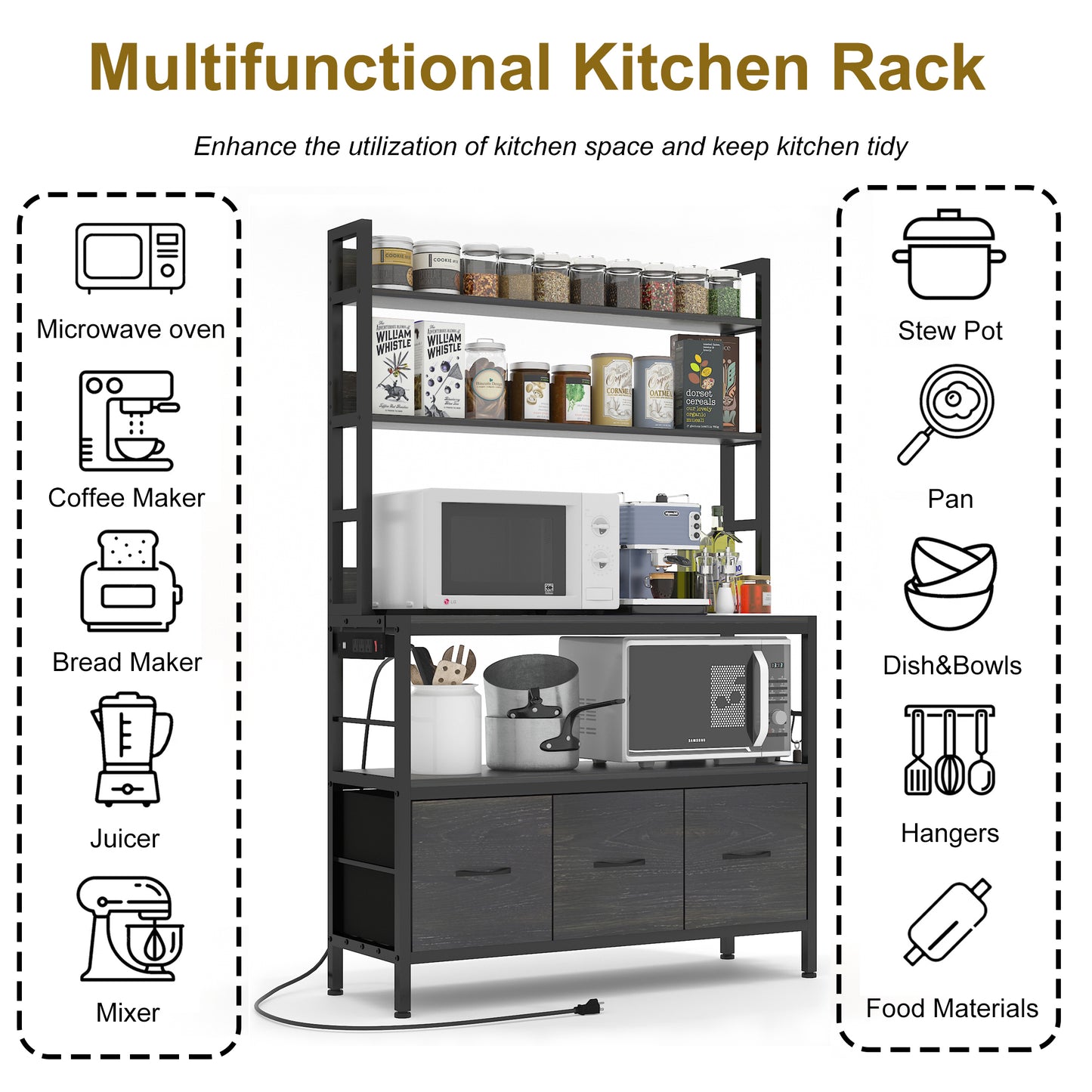 Kitchen Bakers Rack with Power Outlet