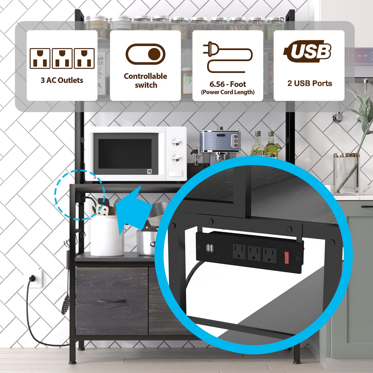 Kitchen Bakers Rack with Power Outlet