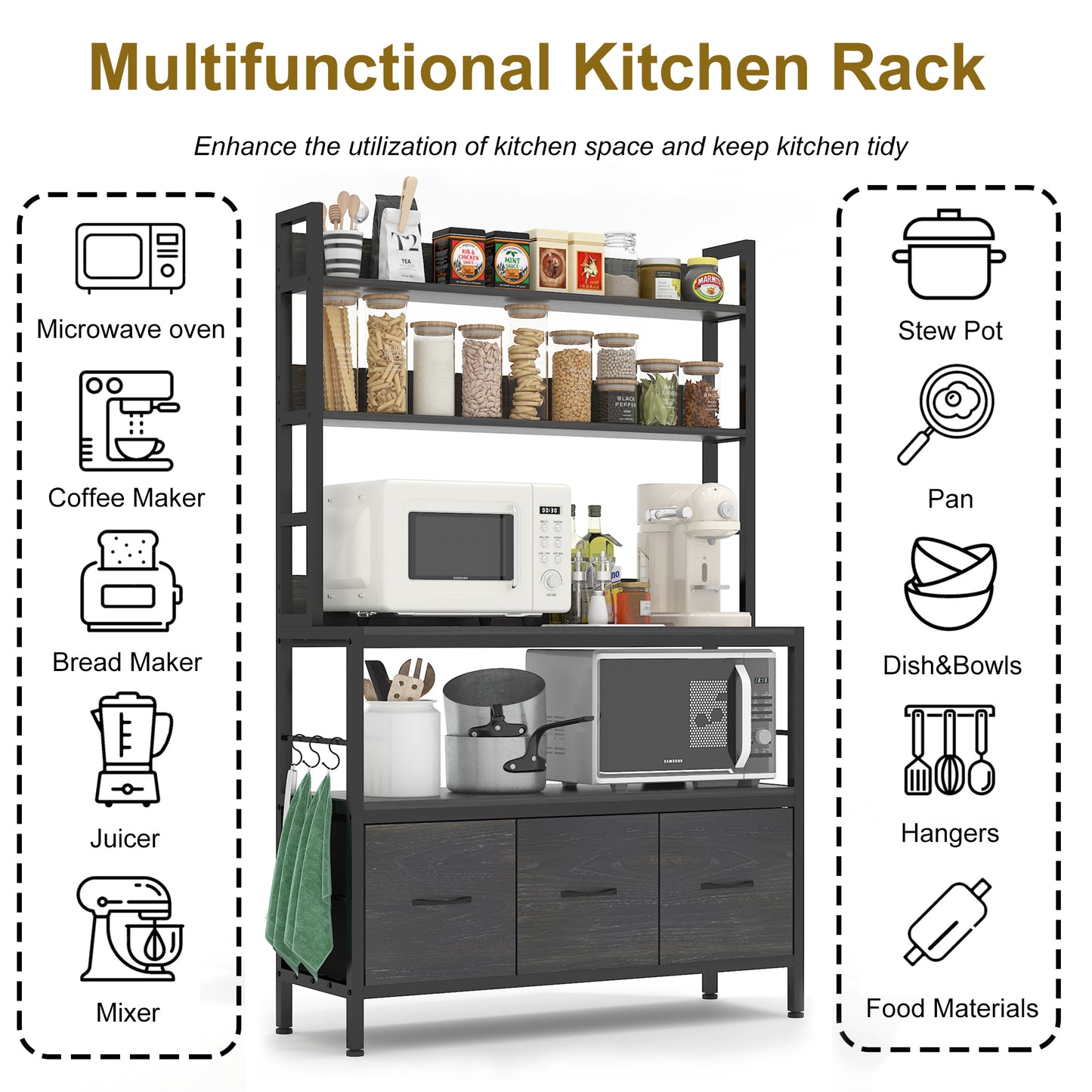 Kitchen Bakers Rack with Baskets