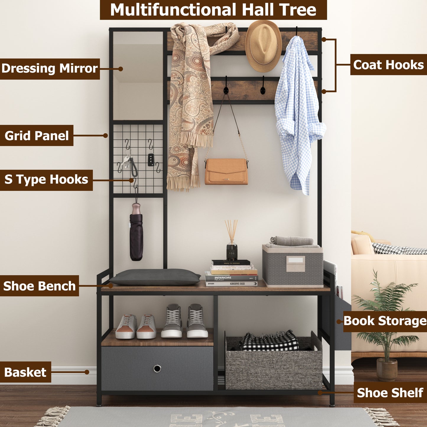 Entryway Hall Tree with Drawer
