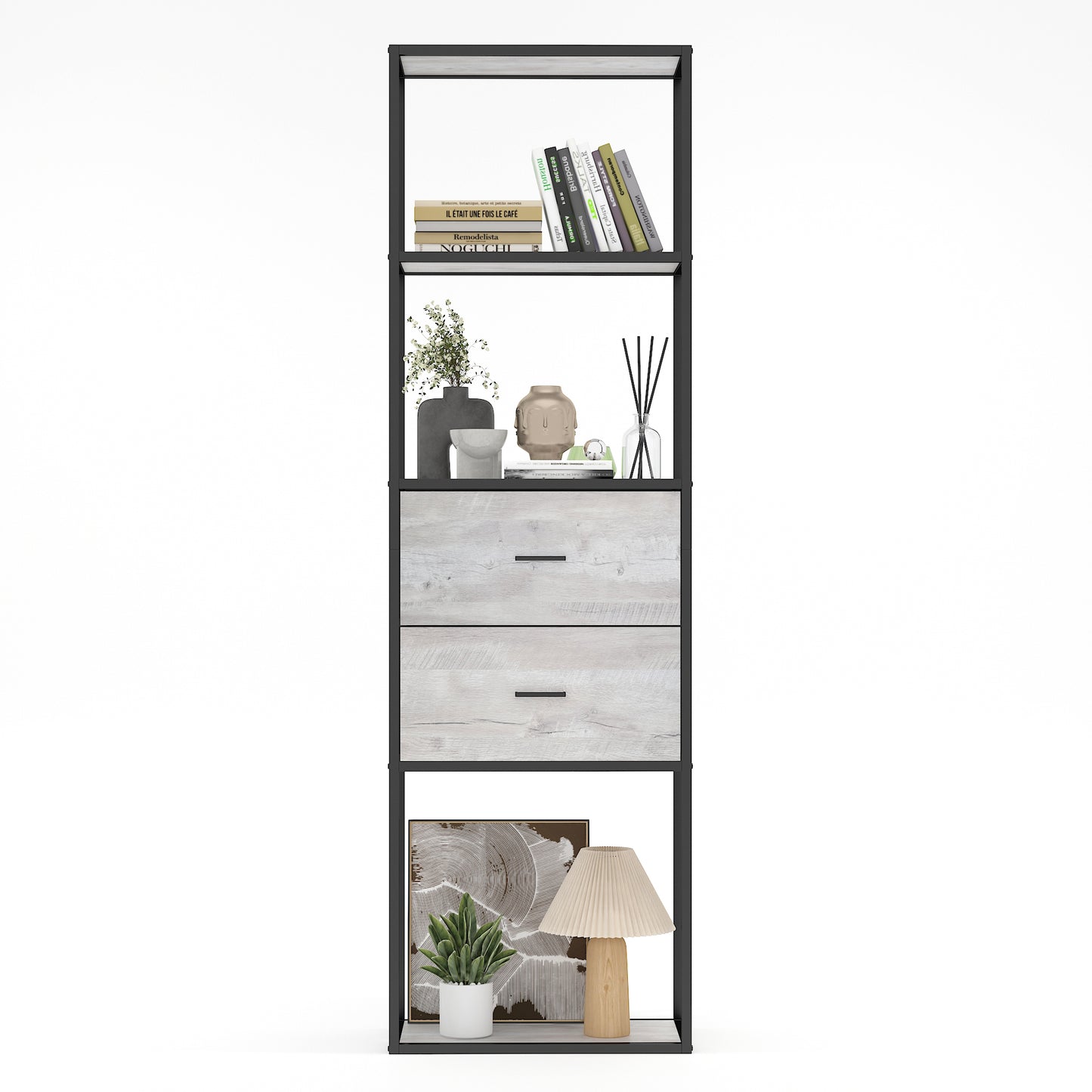 Modern Tall Bookshelf with Drawers