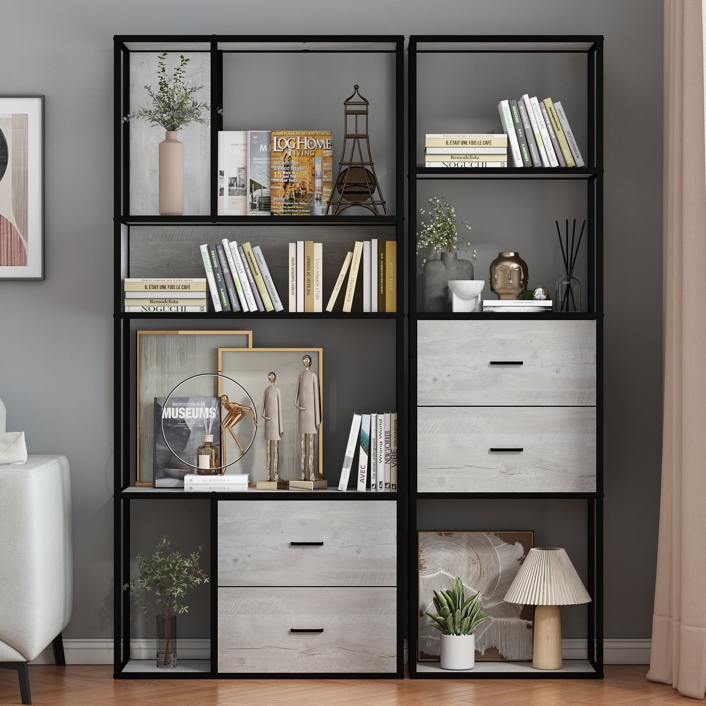 Large Modern Bookshelf with Drawers